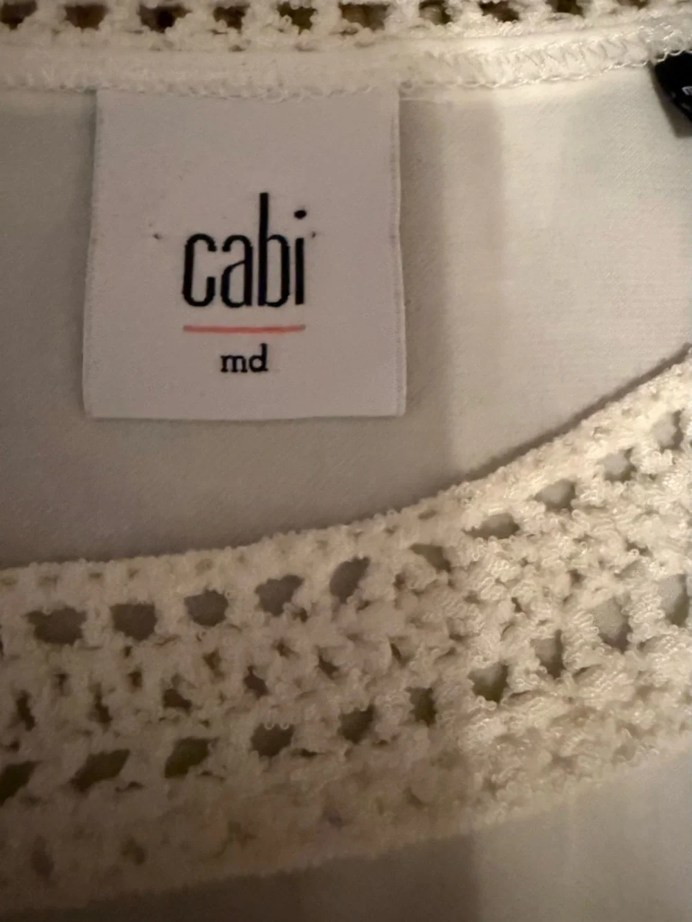 CAbi Marissa White Sheer Sleeveless top with crochet trim medium - Picture 7 of 11